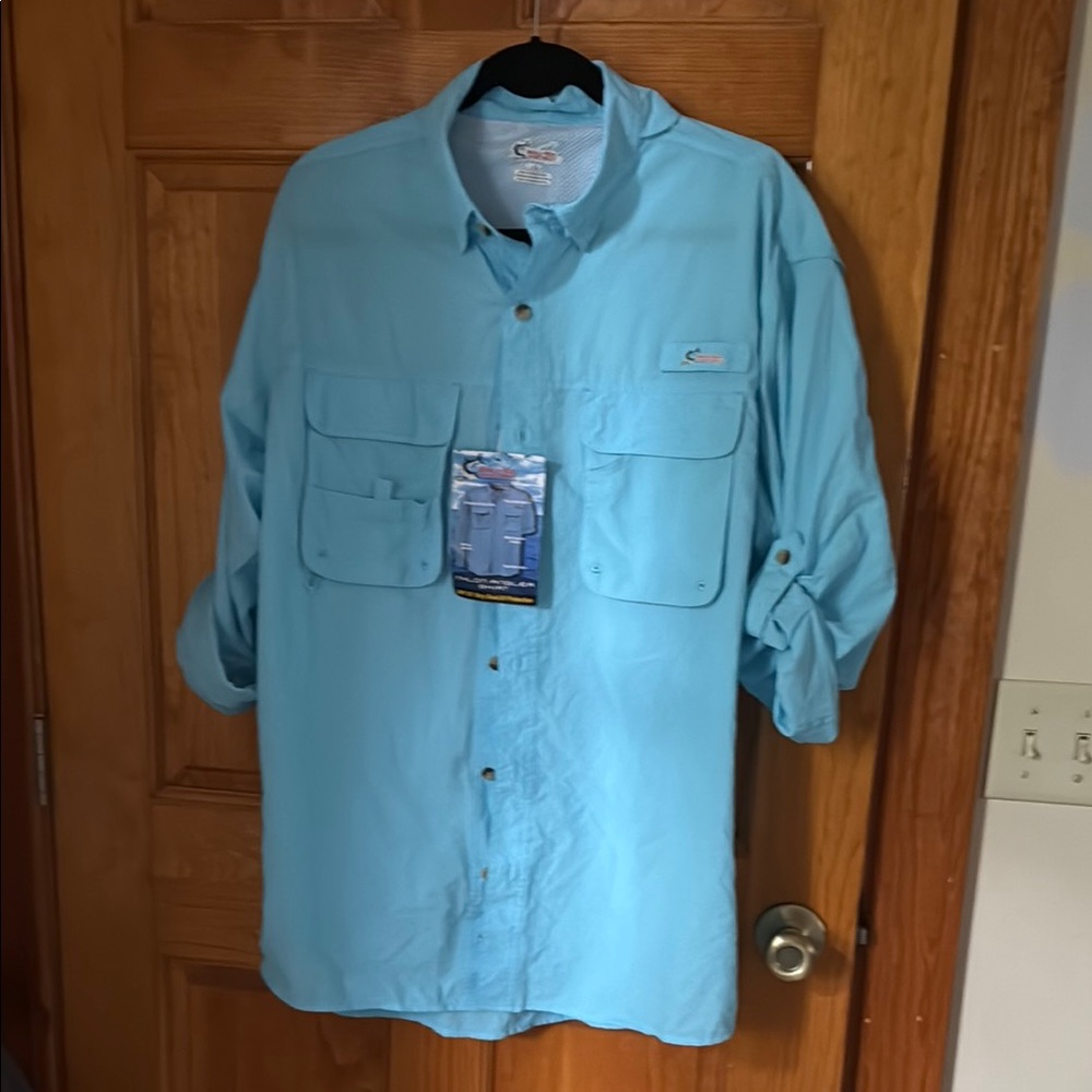 Sky Blue Button-Up fishing Shirt